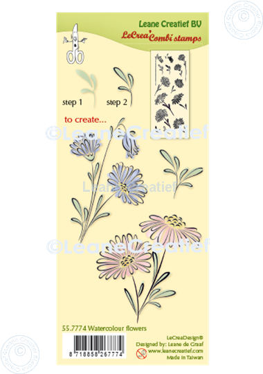 Afbeelding van LeCreaDesign® combi clear stamp Aquarel bloemen